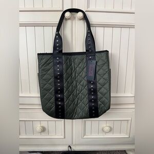 Stylish Quilted Tote Bag - Green and Black